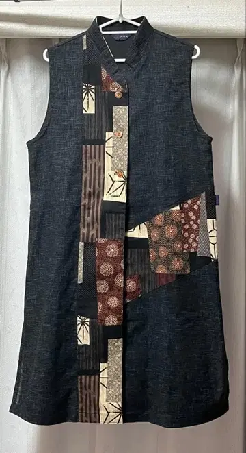 미카와 목화 일본풍 패턴 롱 베스트 지레