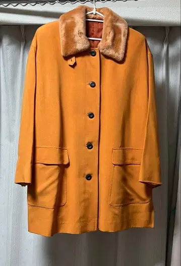 로젠퍼 Rozenfur 실크 코트 오렌지 컬러 퍼 카라 부착