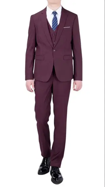 버건디 슬림핏 비즈니스 정장 S 사이즈 쓰리피스 세트