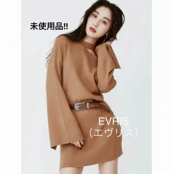 EVRIS 오프넥 초커 니트 원피스 리브 니트