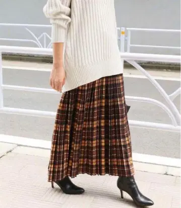 이에나 IENA 체크 플리츠 롱 스커트 38 브라운