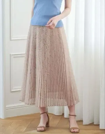 아나이 타일 패턴 레이스 플리츠 스커트