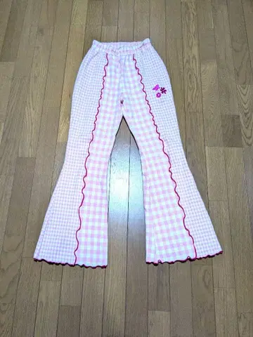 Candy Stripper 플레어 팬츠 핑크 체크