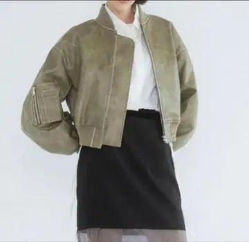 시루무린 빈티지 에코 가죽 블루종 카키