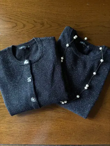 23구 새상품급 앙상블 셋업 블랙 38 비쥬 라메 가디건