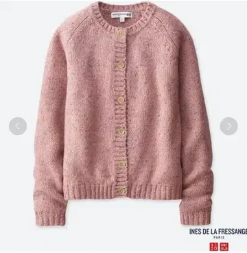 [ 새상품 ] 유니클로 이네스 컬러네프 크루넥 가디건 핑크 L