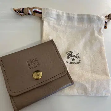IL BISONTE 천연 가죽 코인 케이스 베이지 더스트백 포함