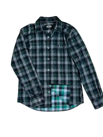 그린 계열 체크 플란넬 셔츠 긴팔