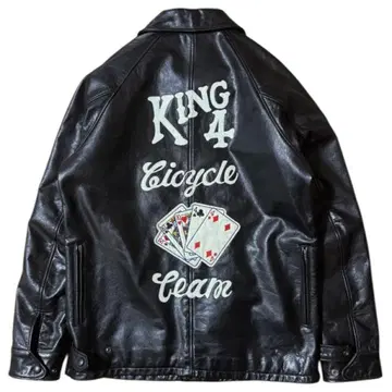 분위기 발군 DELUXE 백 로고 가죽 자켓 XL 블랙 미들 기장