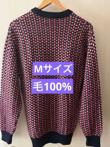 남성용 체크 무늬 M 사이즈 모 100% 니트 스웨터