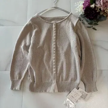 미사용 새상품 펄 둥근 카라 가디건 라이트 그레이