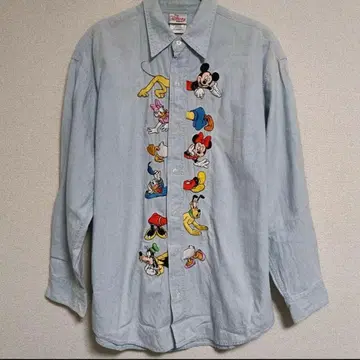 미키 프렌즈 자수 데님 샴브레이 셔츠 M