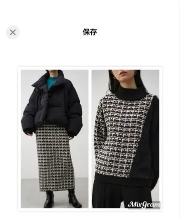 체크 무늬 니트 타이트 스커트 스웨터 2세트