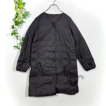 무인양품 MUJI 경량 다운 포켓터블 노카라 코트 M 블랙 롱 기장