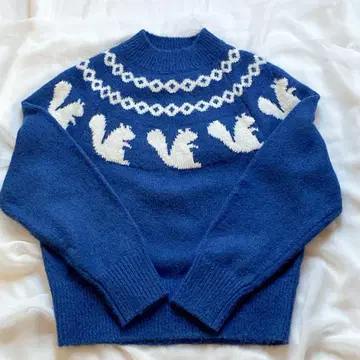 유니클로 JW Anderson 자카드 크루넥 스웨터 리스 블루