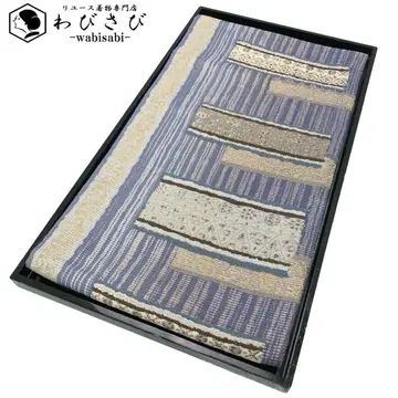 후쿠로 오비 추상 꽃 무늬 세로 줄무늬 금실 에도 납색 O-4690