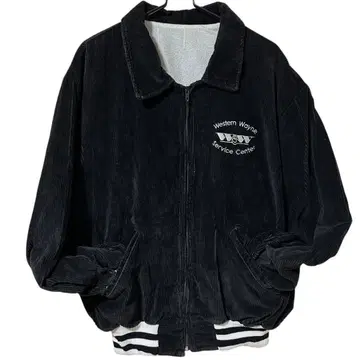 [90s] DELONG 델롱 굵은 폭 코듀로이 바시티 자켓 블랙