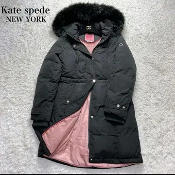케이트 스페이드 뉴욕 A라인 다운 코트 로고 금장 장식 블랙 S