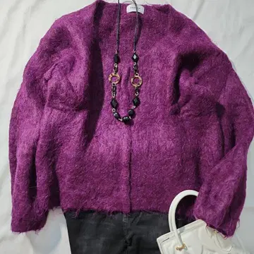 프레이 아이디 알파카 혼방 샤기 니트 퍼플