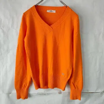 Viaggio Blu 긴팔 V넥 니트 스웨터 면 소재 오렌지 사이즈 2