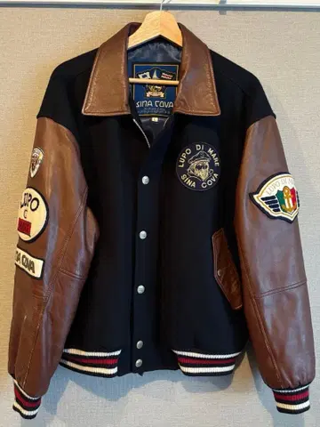 새상품급 SINA COVA / 시나코바 가죽 슬리브 바시티 자켓