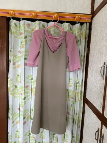 베이지 핑크 슬리브 포함 셋업