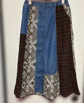 롱 데님 패턴 스커트