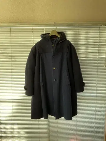 네이비 울 코트 후드 부착