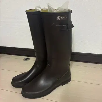 AIGLE 브라운 24.5cm 레인부츠 버클 포함