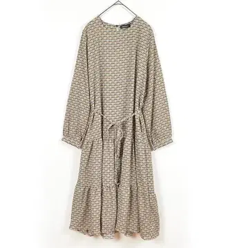 M~L 체인 패턴 티어드 원피스 여성용 긴팔/베이지