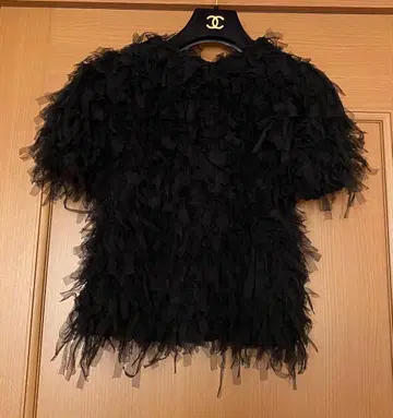 세븐텐 seventen 튤 프린지 블랙 상의 블라우스 니트 S