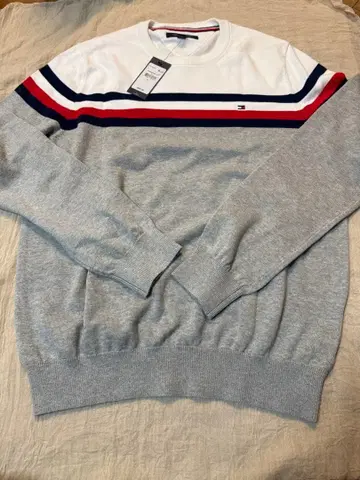 TOMMY HILFIGER 그레이/화이트 니트 스웨터 M