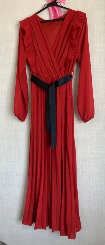 이탈리아제 프릴 오렌지 롱 드레스 미사용 새상품