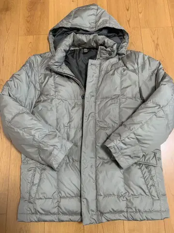 후드 부착 다운 자켓 베이지 내 포켓 부착 미사용품 M