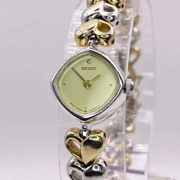새상품급 작동 SEIKO 브레이슬릿 시계 하트 콤비 손목시계 골드 다이얼