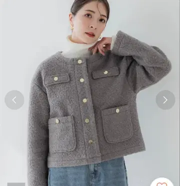 [ M 사이즈 ] coca 골드 버튼 보아 자켓 그레이