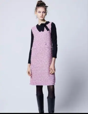 토카 원피스 슬리브리스 트위드풍 드레스 핑크