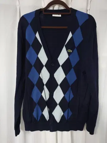 라코스테 아가일 무늬 가디건 네이비