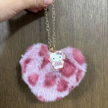 레오파드 무늬 키티 키티 하트 모양 퍼 키링 헬로키티