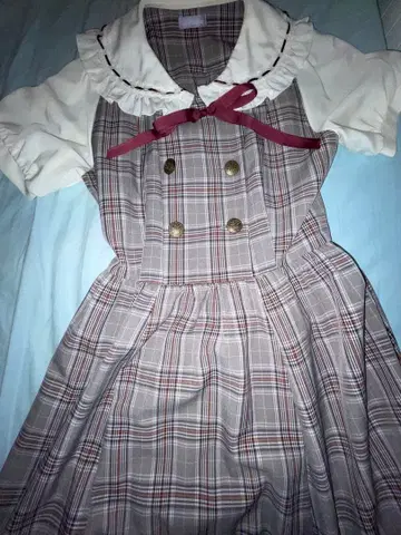 체크 무늬 프릴 옷깃 미니 원피스