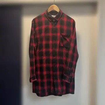 옴브레 XL 정도 빨간색 구제 의류 섀도우 체크 긴팔