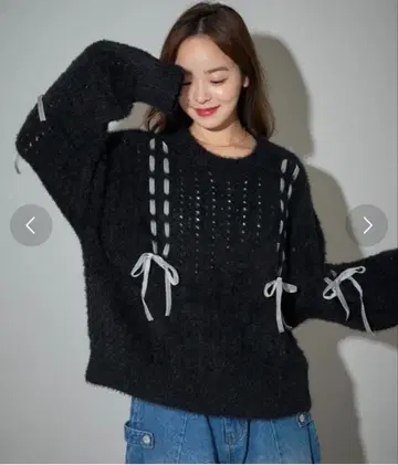 PUBLUX 벨로아 리본 뜨개질 페더 니트