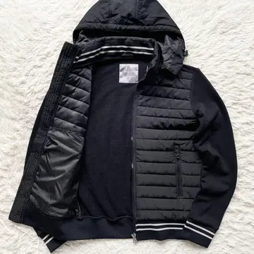 미사용급 ZARA MAN 절개 후데트 다운 자켓 이소재 MIX 블랙