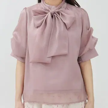 ASTORIA ODIER 라메 시어 블라우스 핑크 베이지 접촉 냉감