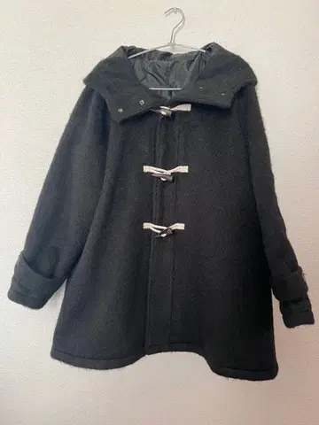 다크 그레이 더플 코트 후드 부착