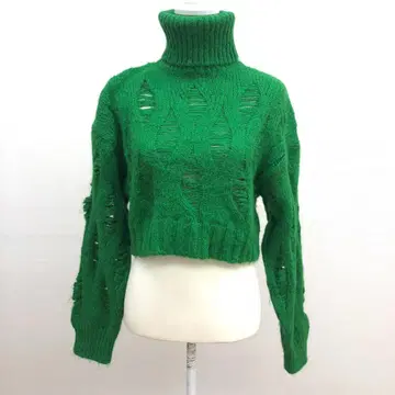 ZARA 데미지 하이넥 크롭 니트탑 스웨터