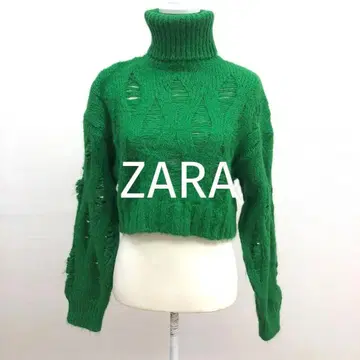 ZARA 데미지 하이넥 크롭 니트탑 스웨터