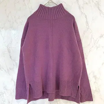 데셍 울 혼방 하이넥 긴팔 니트 스웨터 두꺼운 원단 빅 루즈 1 퍼플