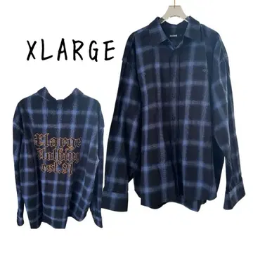 XLARGE 백 프린트 옴브레 체크 긴팔 패턴 셔츠 블랙 블루