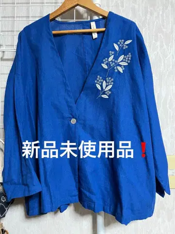 cloud nine 파란색 린넨 자수 긴팔 셔츠 (얇은 자켓)